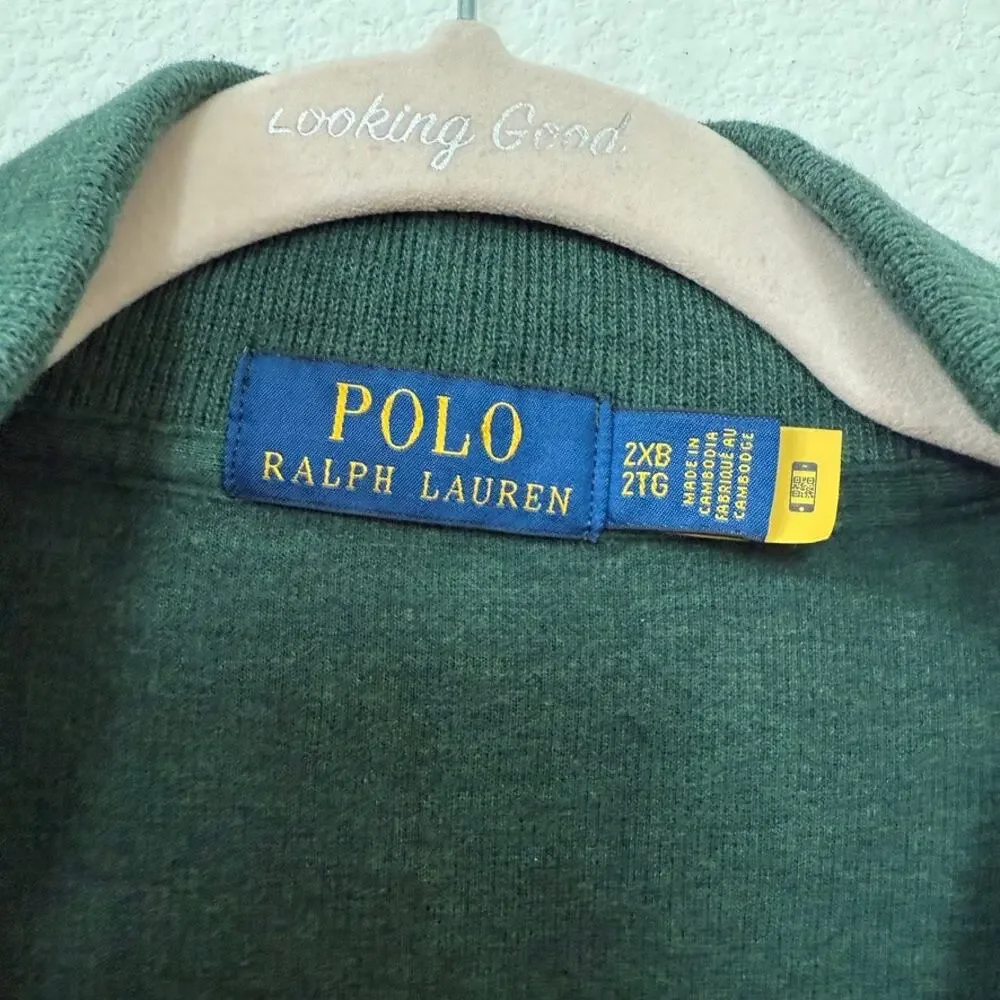 POLO RALPH LAUREN Quarter-Zip Pullover Green Cotton Knit Men’s Size 2XB‎